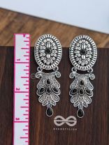 The Delightful Boho Artwork Statement Embellished Earrings (Onyx Black)