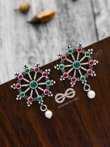 'Steering My Own Ship' - Embellished Oxidised Earrings (Ruby-Emerald)