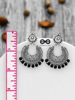 The Motif Moon Pearls (Silver-Black) - Oxidised Boho Earrings