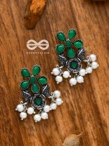 'A Floral Fantasy' - Embellished Oxidised Earrings (Emerald Green)