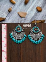 The Elegant Motifs (Teal-Blue) - Embroidered Oxidised Earrings 
