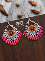 The Splendid Stunners (Orange-Pink) - Embroidered Oxidised Earrings