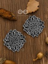 The Mystical Floral Artwork Studs - Oxidised Boho Collection