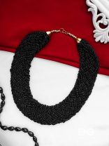 The Beauteous Braided Criss-Cross Beaded Necklace (Black)