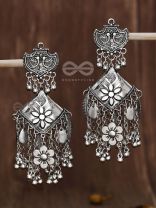 The Peacock Artwork Oxidised Square Statement Jhumkas