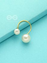 Precarious Pair Of Pearls - Statement Golden Ring