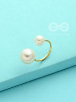 Precarious Pair Of Pearls - Statement Golden Ring