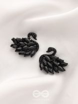 The Crystal Feathered Swans - Statement Embellished Studs - Black