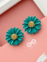 BLOOMING BLOSSOMS - Statement Stud Earrings (Teal)