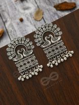 A Peacock's Stolen Kiss- Oxidised Boho Earrings