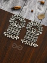 A Peacock's Stolen Kiss- Oxidised Boho Earrings