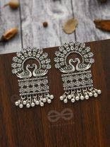 A Peacock's Stolen Kiss- Oxidised Boho Earrings