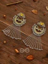 The Dangling Blooming Lotus - Statement Meenakari Earrings (Yellow)