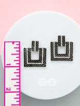 Geometric Grace - Rhinestone Encrusted Silver Earrings