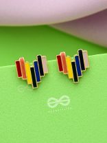 Mottled Hearts- Multicolored Enamelled Golden Earrings