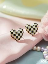 Checkmate- Black and White Enamelled Golden Earrings