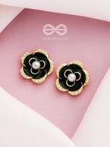 Dusky Blooms- Pearls Studded Black and Golden Earrings