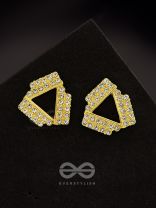 Twisted Triangles- Rhinestones Encrusted Golden Earrings