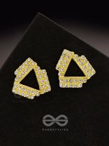 Twisted Triangles- Rhinestones Encrusted Golden Earrings