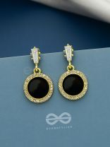 Black Holes- Gem Stone and Rhinestones Studded Black and Golden Earrings