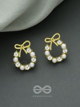 Pearl-fect Bows - Pearl and CZ Stone Studded Golden Earrings