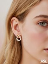 Pearl-fect Bows - Pearl and CZ Stone Studded Golden Earrings