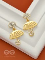 Rainy Day- CZ Stones Studded Golden Umbrella-Shaped Earrings