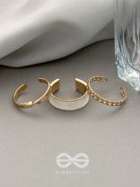 THREE CHEERS- SET OF THREE WHITE AND ROSE GOLD RINGS