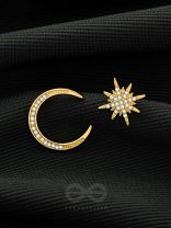 Ethereal Enchantment- Moon and Star Shaped Rhinestones Studded Golden Earrings