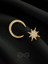 Ethereal Enchantment- Moon and Star Shaped Rhinestones Studded Golden Earrings