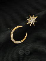 Ethereal Enchantment- Moon and Star Shaped Rhinestones Studded Golden Earrings