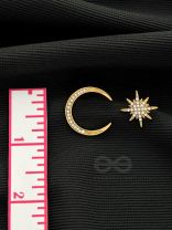 Ethereal Enchantment- Moon and Star Shaped Rhinestones Studded Golden Earrings