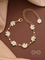 The Valley of Flowers- Enamelled Golden Bracelet (White)