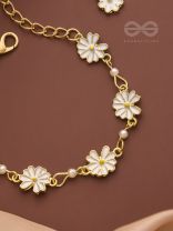 The Valley of Flowers- Enamelled Golden Bracelet (White)