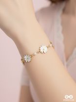 The Valley of Flowers- Enamelled Golden Bracelet (White)