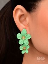Paired Periwinkles- Statement Acrylic Earrings (Leaf Green)