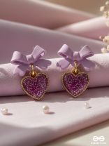 HEART-SHAPED CANDY BOX- LAVENDER AND GOLDEN EARRINGS