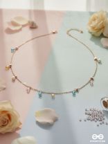 Rain In Paradise- Pearls And Crystals Studded Golden Necklace With Anti-Tarnish Coating