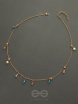 Rain In Paradise- Pearls And Crystals Studded Golden Necklace With Anti-Tarnish Coating