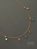 Rain In Paradise- Pearls And Crystals Studded Golden Necklace With Anti-Tarnish Coating