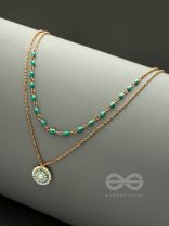 The Moonlit Sea- Beads Studded Embroidered Layered Golden Necklace With Anti-Tarnish Coating 