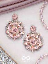 UTTMANSH- THE FASCINATING FLOWER- STONE AND BEADS EMBROIDERED EARRINGS (PALE PINK)
