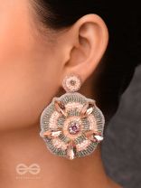 UTTMANSH- THE FASCINATING FLOWER- STONE AND BEADS EMBROIDERED EARRINGS (PALE PINK)