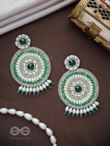 Advaita- The Unique Sphere- Emerald Green Stone, Pearls, and  Glass Beads Embroidered Earrings