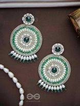 Advaita- The Unique Sphere- Emerald Green Stone, Pearls, and  Glass Beads Embroidered Earrings