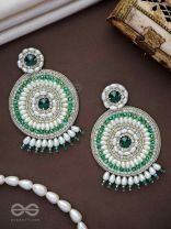 Advaita- The Unique Sphere- Emerald Green Stone, Pearls, and  Glass Beads Embroidered Earrings