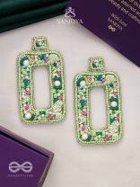Aardratva - The Verdant - Sequins, Pearls And Beads Hand Embroidered Earrings (Lime Green)