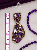  KARNIKAR- THE PURPLE FLOWER- STONE, SEQUINS AND BEADS EMBROIDERED EARRINGS (Violet & Fire Yellow)