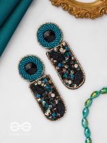 DRAVINAKA- THE FIERY- BEADS, SEQUINS AND STONE EMBROIDERED EARRINGS (Teal Blue & Midnight Black)