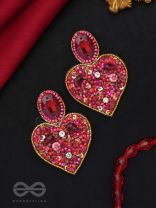  ANTASHTHA- THE HEART- STONES, SEQUINS AND BEADS EMBROIDERED EARRINGS (Crimson)